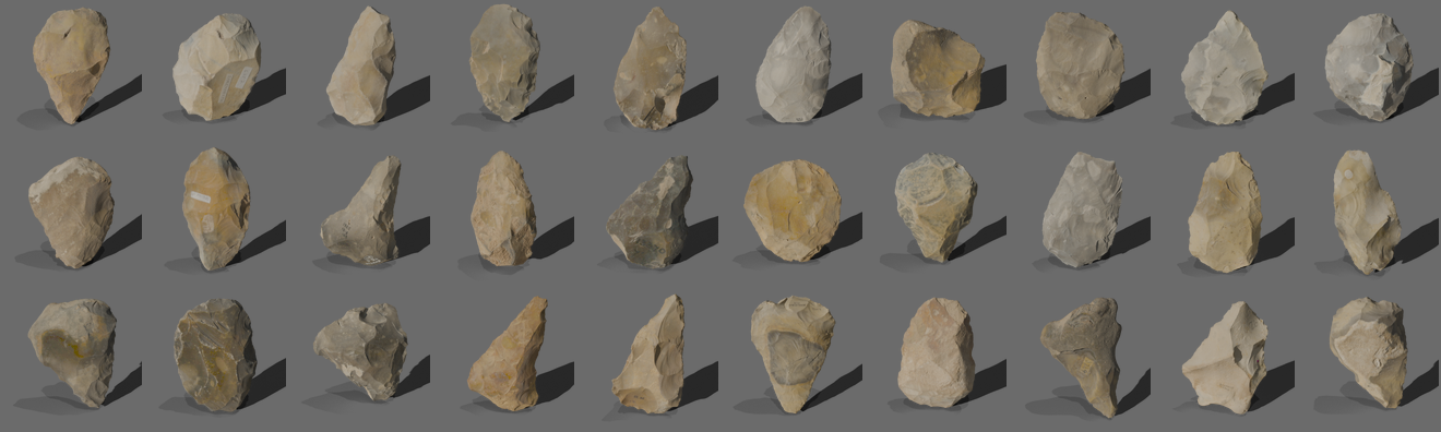 Rendered 3D models of Stone Age handaxes