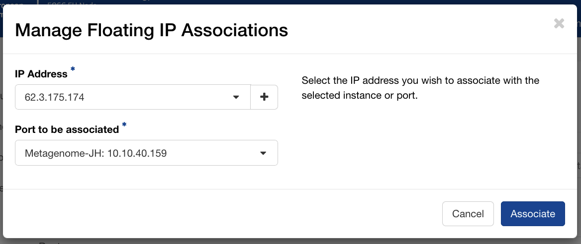 Associating a floating IP with the instance